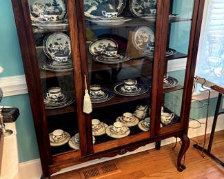 #19 Antique China Display cabinet w/1 door & Glass Sides w/3 wood shelves w/key & q/a Legs - 46x16x62 $275.00