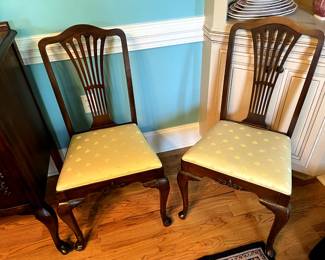 #21 Set of 2 Wood Dining Chairs w/Yellow Covered Seat $60.00