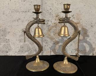 Gilt bronze dragon candleholders