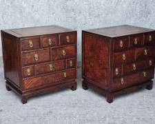 Pair Asian Rosewood and Burlwood Brass Pull Side Chest Table Dove tailed High Quality