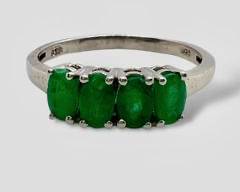 Lovely Sterling Silver Emerald 4 Stone Ring. Sz 8, sizable