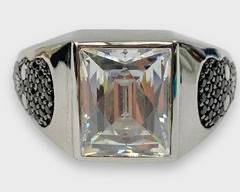 Tycoon Fine Mens Sterling Silver CZ Statement Ring Size 11