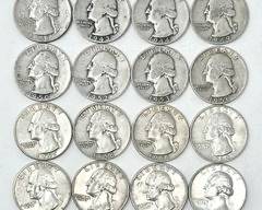 16 Pre-1965 Washington Quarters 90% Silver Coins