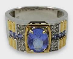 Fine Mens Sterling Silver Tanzanite Ring Statement Size 11