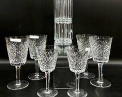 FINE Waterford Alana Water Goblet Glasses 7in Clear Polished Cut Glass Long Stem sign