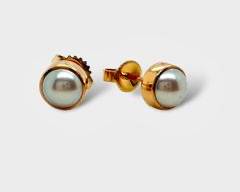 Fine 14k & 18k Yellow Gold Bezel Set Pearl Stud Earrings.