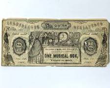 Antique Hill, Porter, & Co 1868 $10 Music Box Store Credit Certificate