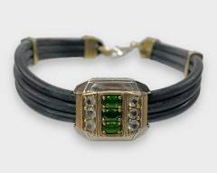 Mens Fine Sterling Silver & Diopside & Topaz Triple Strand Cord Gemstone Bracelet
