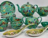 Vintage Asian Famille Rose Porcelain Tea Set (6)Tea Pot, Spoons and Cup