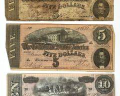 Antique Confederate States of America Banknotes: 1863 $5, 1864 $5, & 1864 $10