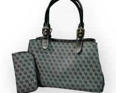DOONEY & BOURKE Black/Grey Canvas with Black Leather Trim Handbag with Matching Eyeglass Case