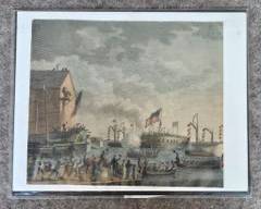Early 19th Century Antique Copper Engraving George Washingtons Inauguration in NY Harbor Cut