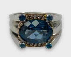 Mens Fine Sterling Silver Blue Topaz Gemstone Statement Ring Size 11