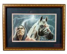 Randy Wilkerson 1991 Native American and Horse Print Framed and Matted under Glass