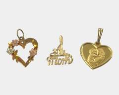 Three Fine 14K Yellow Gold Mother Heart Love Statement Pendants