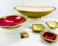 JULIA KNIGHT Florentine Gold Collection, Gold Kiwi, Gold Snow And Gold Pomegranate Assorted Square Bowls, Round And Oval Serving Bowls