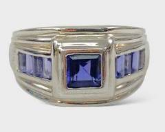 Mens Fine Sterling Silver Purple Tanzanite Ring Statement Size 11