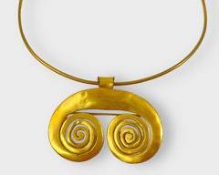 Brass Double Spiral Pendant Tribal Statement Pendant Brooch & Necklace