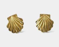 Fine 14K Yellow Gold Shell Pierced Statement Earrings