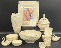 Fine Lenox 24K Gold Trim Rose Blossom Bowls, Vase, Dove Figurines, Picture Frame, Candle, and More