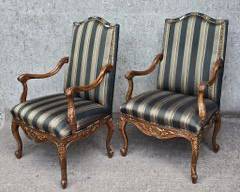 Pair Carved Upholstered Arm Chairs French