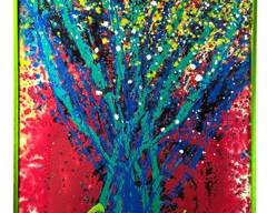 Dale Chihuly Colorful Print with Metallic Green Frame under Glass