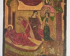 Antique 19th Century European Hand Painted Religious Russian Icon Orthodox Wood Panel