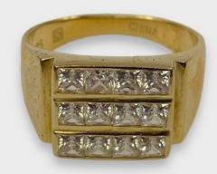 Mens Fine Gilt Sterling Silver Crystal Statement Ring Size 11