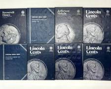 Eight Roosevelt Dime, Jefferson Nickel, & Lincoln Penny Partially Complete Collection Books Coins