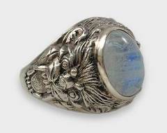 Mens Fine Sterling Silver Moonstone Dragon Statement Ring Size 11