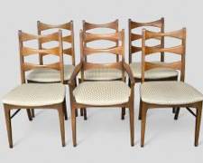 6 Lane Rhythm Walnut Mid Century Modern Ladderback Dining Chairs