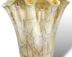 Art Glass Iridescent Tan Ruffle Vase MCM Mid Century Modern
Lot 450 - Unsigned