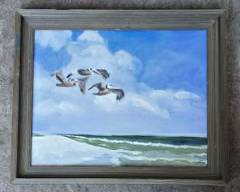 Original Jean Bowers Pelicans Seascape Framed Painting