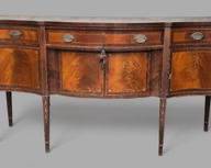 Antique Inlaid Flame Mahogany Wood Credenza 3 Drawers 4 Door Beautiful!