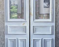 Two Trompe Loeil Faux Hand Painted Doors with artwork
