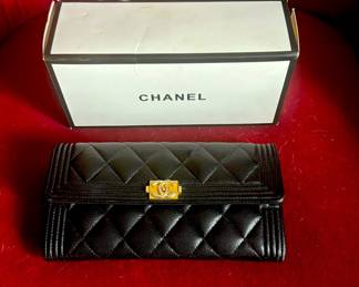 Chanel Lamb Skin Long Boy Wallet Black