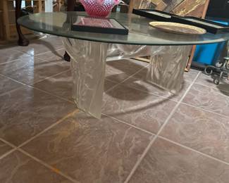 Rare Art Deco Lucite Table Stand w/ Oval Glass Top 
$315