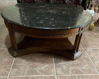 Bombay Green Marble Coffee Table Mahogany Wood base and brass trim

$400