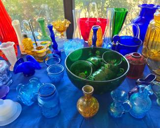 Emerald Green Punch Bowl - Colbalt Glass