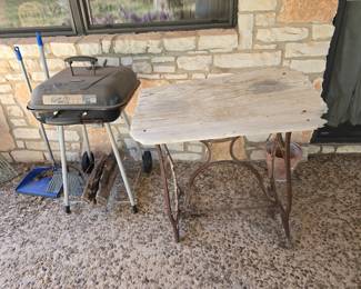 Small BBQ Pit - Primitive Table with Sewing Machine Base 