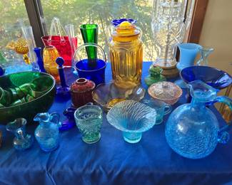More Vintage Colored Glass - Azure Glass  - There's a Topaz Fairy Lamp - Very Nice