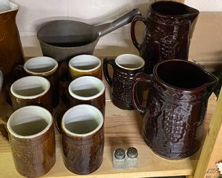 Brown Stoneware Pitchers and Mugs