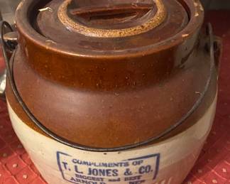 Old T.L. Jones & Co. Arnold Nebraska Bean Crock/Pot