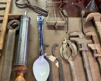 Wrenches and Enamelware Ladle
