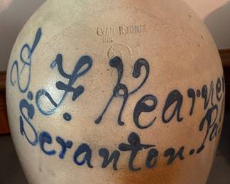 Evan Jones Pittstown Pa. Cobalt Stoneware Script Jug