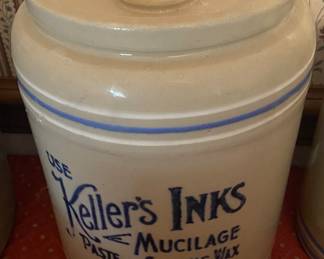 Keller's Inks Mucilage Paste and Sealing Wax Advertising Crock