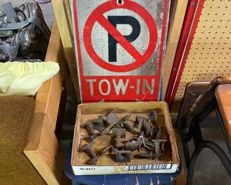 Hardware and No Parking Sign 