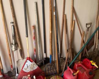 Assorted Yard Tools and Gas Cans