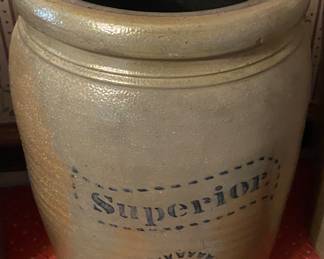 Old Superior Two Gallon Cobalt Decorated Crock