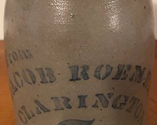 Cobalt Decorated Jacob Roemer Wax Sealer Stoneware Jar Clarington Ohio